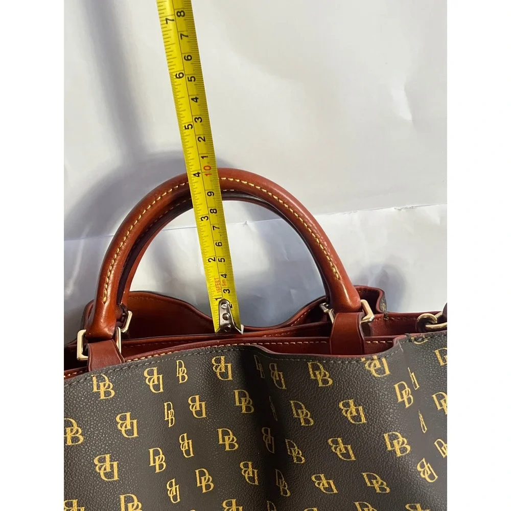 Dooney & Bourke Small Greta Bucket Bag Brown Monogram Satchel Crossbody Handbag